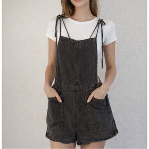 Free People Overalls Womens XS Gray Linen Cotton Shortalls Romper Boho